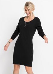 Sukienka dzianinowa. Czarne sukienki damskie bonprix, bez wzorów, z dzianiny, bez kołnierzyka, bez ramiączek. Za 122.99 zł.