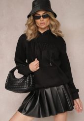 Czarna Dzianinowa Bluza Ocieplana z Nadrukiem Invta. Czarne bluzy z kapturem damskie Renee, l, z dzianiny. Za 99.99 zł.
