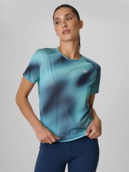4F Koszulka do biegania regular szybkoschnąca damska - miętowa M. Niebieskie topy sportowe damskie 4f, m, bez wzorów, bez ramiączek. Za 129.99 zł.