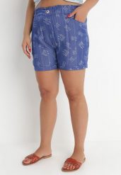 Granatowe Szorty Khloressa. Niebieskie szorty damskie Born2be, bez wzorów. Za 34.99 zł.