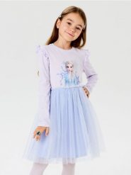 Bawełniana sukienka z nadrukiem Frozen - fioletowy. Fioletowe sukienki dziewczęce Sinsay, bez wzorów, z bawełny, bez ramiączek. Za 35.99 zł.