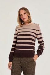 Sweter w paski beżowy. Brązowe swetry klasyczne damskie MOODO, l, z poliamidu, bez kołnierzyka. Za 119.99 zł.
