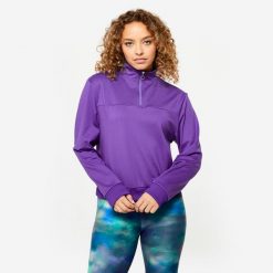 Bluza damska Domyos fitness. Fioletowe bluzy bez kaptura damskie DOMYOS, l, z elastanu. W wyprzedaży za 44.99 zł.