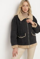 Ciemnoszara Kurtka Jeansowa z Bawełną Ozdobiona Futerkiem i Klamrą Senivra. Szare kurtki damskie Born2be, l, bez wzorów, z bawełny, bez kaptura. Za 219.99 zł.