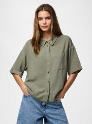 Pieces Koszula w kolorze khaki rozmiar: L. Brązowe koszule damskie Pieces, l, bez wzorów, bez kołnierzyka, bez ramiączek. Za 127.35 zł.