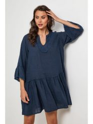Lin Passion Lniana sukienka w kolorze granatowym rozmiar: 40/42. Niebieskie sukienki damskie Lin Passion, bez wzorów, ze lnu, klasyczne, bez kołnierzyka, bez ramiączek, mini. Za 173.99 zł.