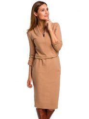 Stylove Sukienka w kolorze jasnobrązowym rozmiar: XL. Brązowe sukienki damskie Stylove, xl, bez wzorów, z bawełny, bez kołnierzyka, bez ramiączek, midi. Za 259.13 zł.