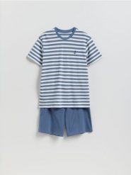 Dwuczęściowa piżama - jasnoniebieski. Niebieskie piżamy męskie Reserved, l, bez wzorów, z bawełny, bez ramiączek. Za 99.99 zł.