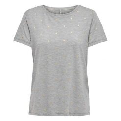 ONLY Koszulka damska Isabella S/S Foil Aop Top Box Jrs LightGrey Melange Heart s Gold (rozmiar M). Bluzki damskie Only, m, bez wzorów, z materiału, bez kołnierzyka. W wyprzedaży za 48.00 zł.