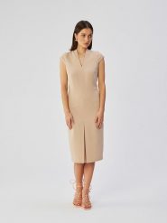 Stylove Sukienka w kolorze beżowym rozmiar: L. Brązowe sukienki damskie Stylove, l, bez wzorów, bez kołnierzyka, bez ramiączek, midi. Za 122.67 zł.