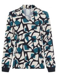 Olsen Bluzka w kolorze niebiesko-granatowo-czarnym rozmiar: 46. Czarne bluzki damskie Olsen, bez wzorów, bez kołnierzyka, bez ramiączek. Za 73.99 zł.