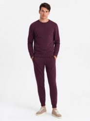 Dresowy bawełniany komplet męski BASIC bluza nierozpinana + joggery – bordowy V3 Z84 - XXL. Czerwone bluzy bez kaptura męskie Ombre Clothing, l, z bawełny. Za 161.99 zł.