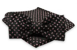 Czarna Mucha Męska -ALTIES- z Taką Samą Poszetką, w Czerwony Wzór Paisley. Czerwone krawaty i muchy męskie Alties, bez wzorów, eleganckie. Za 54.00 zł.