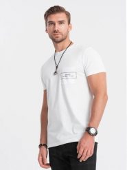 T-shirt męski bawełniany z nadrukiem na kieszonce Ombre Streetstyle – biały V8 - Rozmiar: XXL. Białe t-shirty męskie Ombre Clothing, m, bez wzorów, z bawełny, bez kołnierzyka. W wyprzedaży za 24.99 zł.