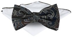 Mucha Męska z Poszetką - Chattier - Odcienie Brązu i Granatu, Wzór Orientalny. Niebieskie krawaty i muchy męskie Chattier, bez wzorów, eleganckie. Za 65.00 zł.
