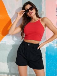 Szorty jeansowe paperbag - czarny. Czarne szorty damskie Sinsay, bez wzorów, z bawełny. Za 39.99 zł.