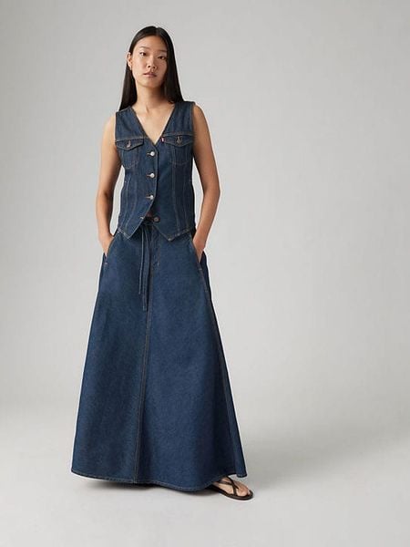 Levi's Spódnica dżinsowa w kolorze granatowym rozmiar: W27. Niebieskie spódniczki damskie Levi's, s, z aplikacjami, z bawełny, maxi, rozkloszowane. Za 229.95 zł.