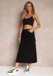 Czarna Spódnica Jeansowa Midi Typu Cargo z Kieszeniami Dyleta. Czarne spódniczki damskie Renee, m, bez wzorów, z jeansu, maxi, trapezowe. Za 119.99 zł.