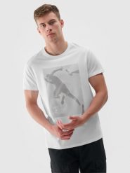 4F T-shirt z nadrukiem regular męski - biały M. Białe t-shirty męskie 4f, m, bez wzorów, z bawełny, bez kołnierzyka. W wyprzedaży za 39.99 zł.