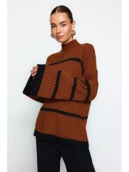 Trendyol Sweter w kolorze brązowo-czarnym rozmiar: S. Brązowe golfy damskie Trendyol, s, ze splotem, bez kołnierzyka. Za 82.83 zł.