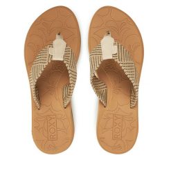 Japonki Roxy. Brązowe klapki damskie Roxy, bez wzorów, bez obcasa. Za 139.99 zł.