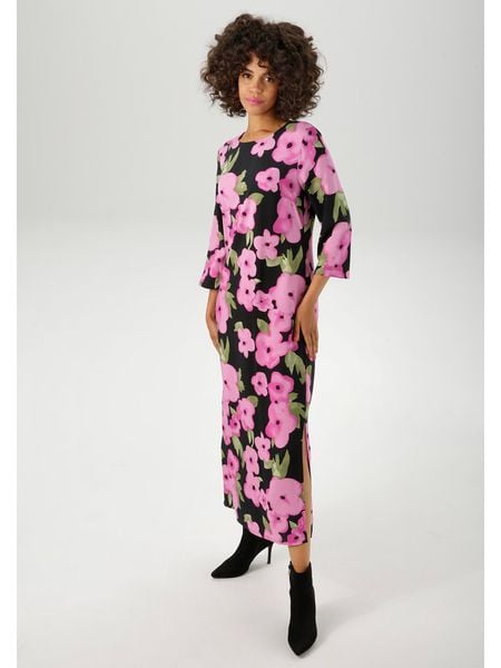 Aniston Sukienka w kolorze czarno-różowym rozmiar: 44. Czarne sukienki damskie Aniston, bez wzorów, z wiskozy, bez kołnierzyka, bez ramiączek, maxi. Za 96.14 zł.