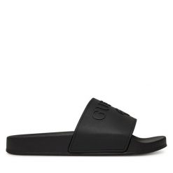Klapki Guess. Czarne klapki damskie Guess, z aplikacjami, bez obcasa. Za 189.99 zł.