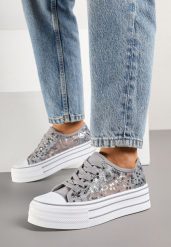 Szare Siateczkowe Trampki Vices na Platformie Zdobione Cekinami Telandria. Szare trampki i tenisówki damskie Born2be, z aplikacjami, z jeansu. Za 74.99 zł.