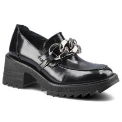 Półbuty damskie Chebello, ze skóry naturalnej lakierowanej z gładką cholewką klasycznym wycięciem ozdobnym metalowym łańcuchem oraz masywną podeszwą. Czarne półbuty damskie CheBello, bez wzorów, ze skóry, eleganckie, bez obcasa. Za 299.00 zł.