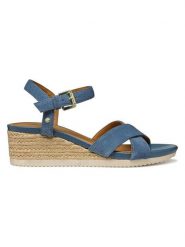 Geox Skórzane sandały "Ischia Corda" w kolorze błękitnym na koturnie rozmiar: 36. Niebieskie sandały damskie Geox, bez wzorów, ze skóry, bez obcasa, na koturnie. Za 217.99 zł.