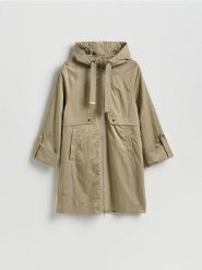 Kurtka parka z kapturem - warm olive. Zielone kurtki damskie Reserved, l, bez wzorów, z tkaniny. Za 199.99 zł.