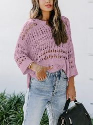Milan Kiss Sweter w kolorze fioletowym rozmiar: L. Różowe swetry klasyczne damskie Milan Kiss, l, z bawełny, bez kołnierzyka. Za 87.81 zł.