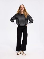 Bawełniana bluza w paski - czarny. Czarne bluzy bez kaptura damskie Reserved, l, z bawełny. Za 99.99 zł.