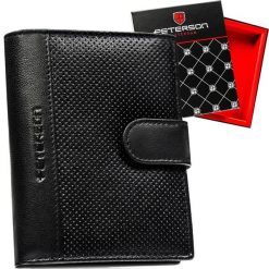 Skórzany, czarny portfel męski w orientacji pionowej zamykany zatrzaskiem - Peterson. Czarne portfele męskie Peterson, bez wzorów, ze skóry. Za 129.00 zł.