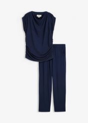 Bluzka i spodnie (2 części) z mieszanki wiskozy. Niebieskie spodnie materiałowe damskie bonprix, bez wzorów, z wiskozy. Za 149.99 zł.
