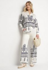 Beżowy Komplet z Wiskozą Koszula i Spodnie w Etniczny Wzór Ellivona. Brązowe koszule damskie Born2be, z aplikacjami, z wiskozy, eleganckie. Za 139.99 zł.