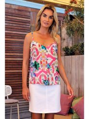 Bleu d'Azur Top "Hawaii" w kolorze różowym rozmiar: 50. Różowe topy damskie Bleu d'Azur, w ażurowe wzory, z wiskozy, bez kołnierzyka. Za 92.21 zł.