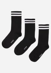 Czarne 3-Pack Skarpety Wysokie z Bawełny Zdobione Paskami Storda. Czarne skarpetki męskie Born2be, z aplikacjami, z bawełny. Za 29.99 zł.