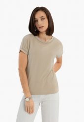 Koszulka z modalem TM-EVENLY. Brązowe t-shirty damskie Volcano, s, bez wzorów, z bawełny, bez kołnierzyka. Za 79.99 zł.