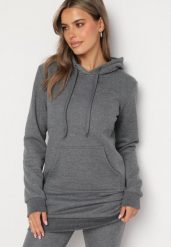 Ciemnoszara Bluza z Bawełną z Kapturem Ozdobiona Sznurkami Mivonia. Szare bluzy z kapturem damskie Born2be, l, z bawełny. Za 49.99 zł.