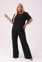Elegancki czarny komplet Rosa bluzka i spodnie na wesele PLUS SIZE XXL. Czarne spodnie materiałowe damskie Moda Size Plus Iwanek, bez wzorów, z elastanu, biznesowe, z podwyższonym stanem, plus size. Za 489.90 zł.