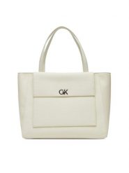 Calvin Klein Torebka Ck Medium Shopper_Tex K60K613178 Biały. Białe torebki klasyczne damskie CALVIN KLEIN, bez wzorów, ze skóry, bez dodatków. Za 359.99 zł.