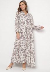 Szara Bawełniana Sukienka o Rozkloszowanym Kroju w Kwiaty Efadora. Szare sukienki damskie Born2be, na co dzień, l, bez wzorów, z bawełny, eleganckie, bez kołnierzyka, bez ramiączek, maxi, rozkloszowane. Za 159.99 zł.