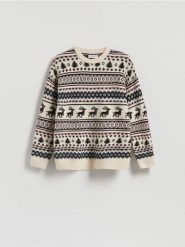 Sweter ze świątecznym motywem - wielobarwny. Swetry męskie Reserved, l, bez wzorów, z dzianiny, bez kołnierzyka. Za 119.99 zł.