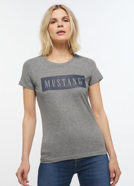 T-Shirt Damski Mustang Alina C Logo Koszulka Light Grey Melange 1013220 4141, S. Szare t-shirty damskie Mustang, s, bez wzorów, z bawełny, bez kołnierzyka. Za 79.99 zł.