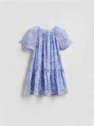 Sukienka w kwiaty - jasnoniebieski. Niebieskie sukienki dziewczęce Reserved, bez wzorów, z tkaniny, bez ramiączek. Za 99.99 zł.