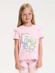 Koszulka z nadrukiem The Smurfs - różowy. Czerwone koszulki dziewczęce Sinsay, l, bez wzorów, bez ramiączek. Za 12.99 zł.