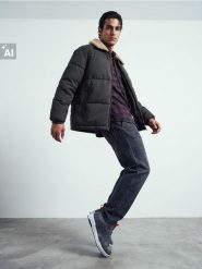 Kurtka puffer z kożuchowym kołnierzem - zielony. Zielone kurtki męskie Sinsay, l, bez wzorów, bez kaptura. Za 139.99 zł.