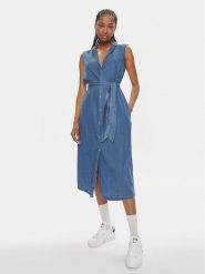 Pepe Jeans Sukienka koszulowa Maggie PL953512 Niebieski Regular Fit. Niebieskie sukienki damskie Pepe Jeans, xs, bez wzorów, z jeansu, bez kołnierzyka, bez ramiączek, koszulowe. Za 319.99 zł.