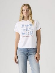 Levi's Koszulka w kolorze biało-błękitnym rozmiar: M. Białe bluzki damskie Levi's, m, bez wzorów, z bawełny, bez kołnierzyka. Za 84.21 zł.